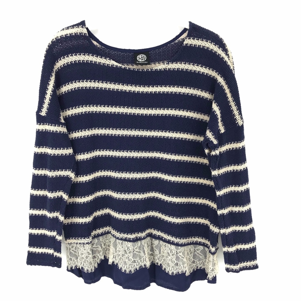 Bobeau Blue Striped Long Sleeve Top
